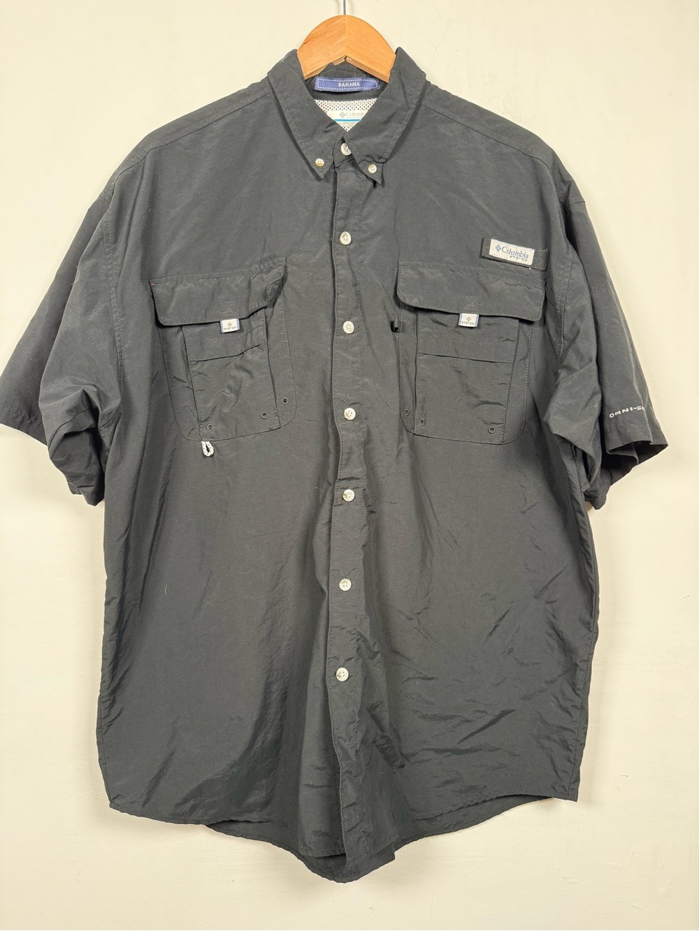 Columbia PFG Bahama II Short Sleeve Fishing Shirt Black Mens Size XLT